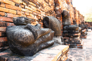 Stone Buddha statues - ancient on cement, Built in modern history in Ayutthaya, Thailand, Ayutthaya city that has been a World Heritage Site 