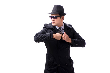 Man spy with handgun isolated on white background