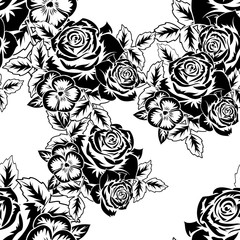 seamless monochrome pattern of flowers for greeting cards, background, price tags