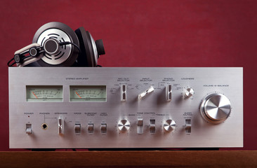 Fototapeta premium Vintage Stereo Amplifier Frontal Panel with VU meters