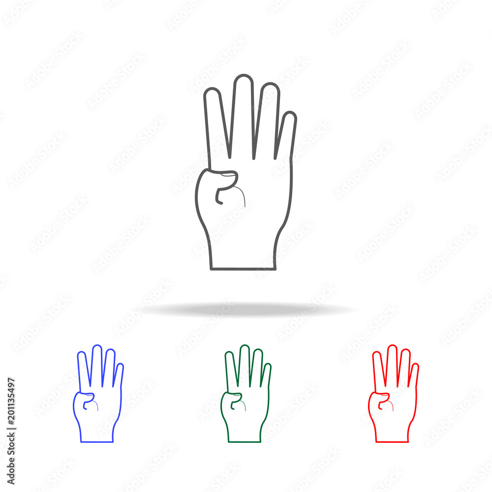 Aufkleber hand sign show four icon. elements of hands multi colored icons. premium quality graphic design icon