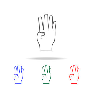 hand sign show four icon. Elements of hands multi colored icons. Premium quality graphic design icon. Simple icon for websites, web design; mobile app, info graphics