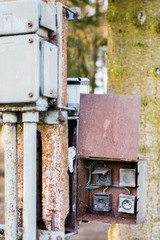 Old box used for electrical installations. Space for wires and electric fuses.