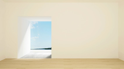 Empty room and sea view for artwork - Interior simple design for artwork hotel or condominium - 3D Rendering