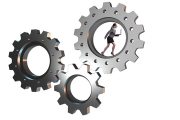 Teamwork concept with cogwheels and business people