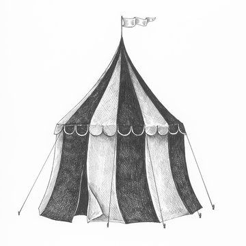 Hand drawn circus tent isolated on background