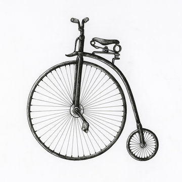 Hand drawn antique bike isolated on background