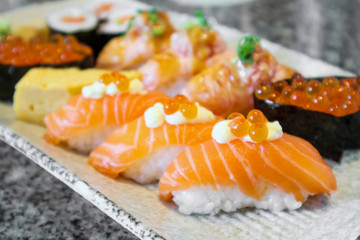 sashimi sushi set on plate Japanese food