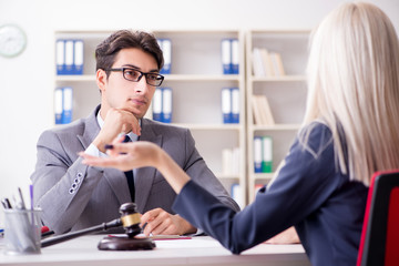 Lawyer discussing legal case with client