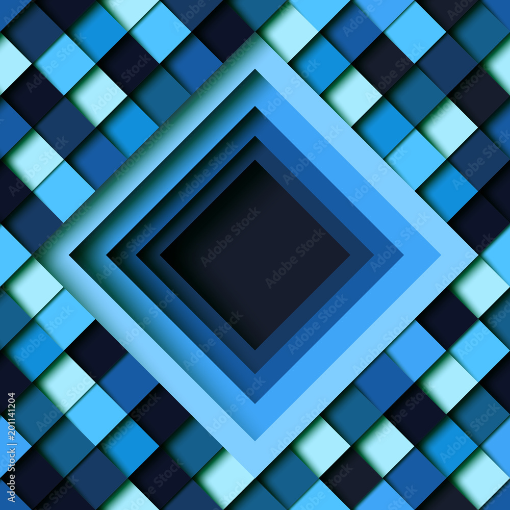 Poster Blue square geometric shape pattern design paper layer cut abstract background.Vector illustration.