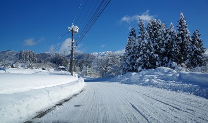 Obraz premium 雪で真っ白の道路