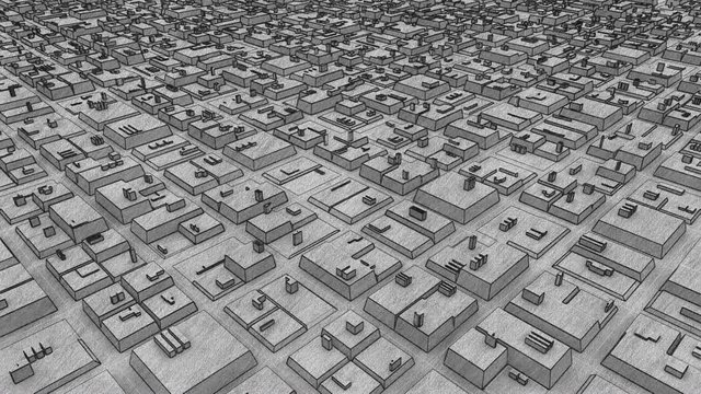 Urban Futuristic City Of Structure Animation. Pencil graphite drawing evolving loop footage.