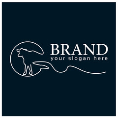 Cow line logo.  Vector Illustration on blue background. Flat design.  line logo