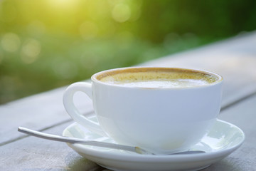 Coffee in White Cup with Natural View
