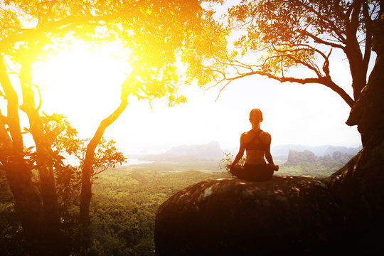Serenity and yoga practicing meditation