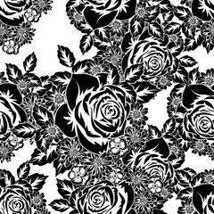 seamless monochrome pattern of flowers for greeting cards, background, price tags