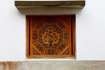 Vintage Chinese Wood Window at Chinese Temple.