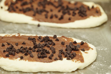 Chocolate chip on bread dough 