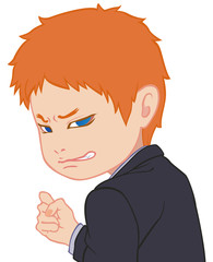 ふり返る怒りのちびキャラ　男性　タイプB