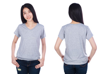 woman in t-shirt isolated on white background