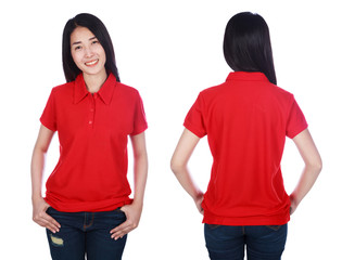 woman in polo shirt isolated on a white background