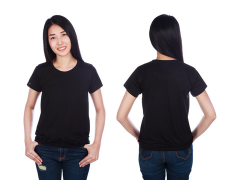 woman in t-shirt isolated on white background