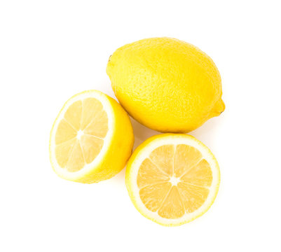 Closeup fresh lemon fruit slice on white background