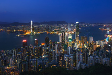 Hong Kong cityscape at night. View from Peak