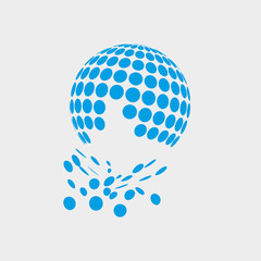 logo is blue/The figure shows a logo curved in a ball with falling circles. Logo for enterprise.