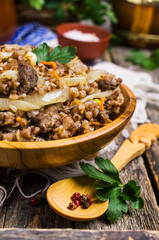 Traditional buckwheat porridge with meat