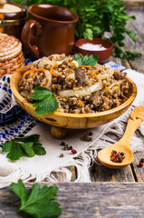 Traditional buckwheat porridge with meat
