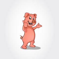 Pig cartoon character smiling and giving thumb up