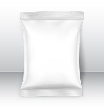 Mockup of food chips pillow bag. Vector illustration ready and simple to use for your design, promo, ad. EPS10.