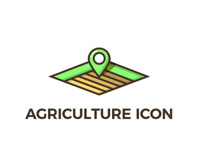 Agriculture icon - different layers of empty fields for cultivation with the gps localization map symbol. Vector design illustration