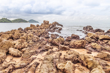 Landscape view rocks on the beach or Hin Khrong view point in khung wiman beach attractions near...