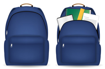 close and open student bag with study object