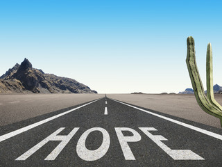 Hope text on highway inspirational concept