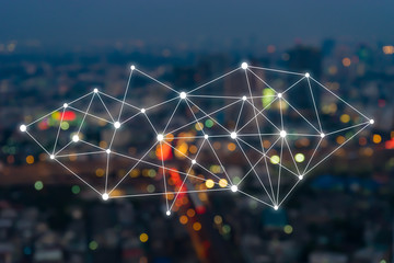 Big data connections. IOT - internet of things. Future technology digital concept on blurred...