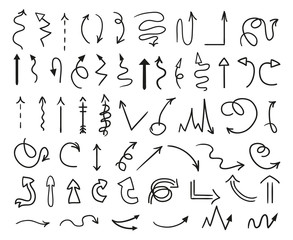 Infographic elements on isolation background. Collection of arrows. Highlighters for design. Hand drawn simple arrow. Line art. Set of different signs. Abstract arrows. Doodles for work. Art creation