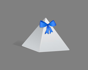 Realistic template, mockup gift paper packaging, in form triangular pyramid.