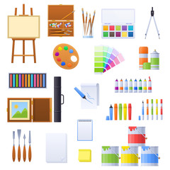 Set of various tools and accessories for drawing, artists.