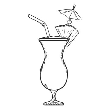 Vector Sketch Illustration - Glass of Pina Colada