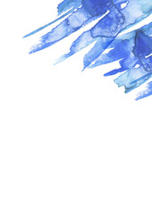 Fototapeta na wymiar Watercolor blue background, blot, blob, splash of blue paint on white background. Watercolor blue, purple sky, spot, abstraction. Abstract art illustration, scenic background