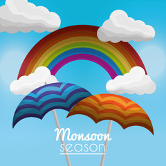 monsoon season colored rainbow clouds sky umbrellas