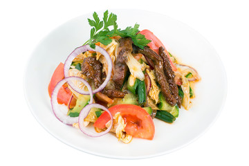 Spicy Asian salad with vegetables and grilled meat