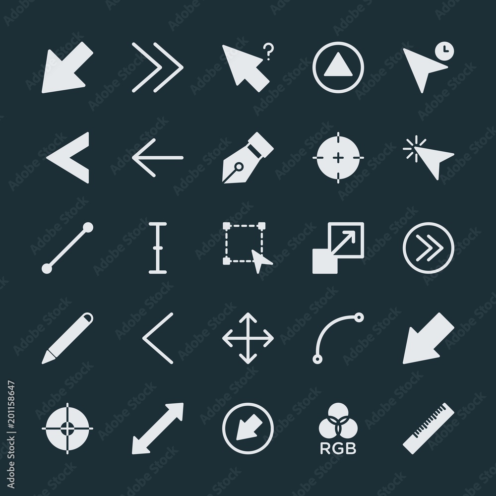 Poster modern simple set of arrows, cursors, design vector fill icons. ..contains such icons as up, success