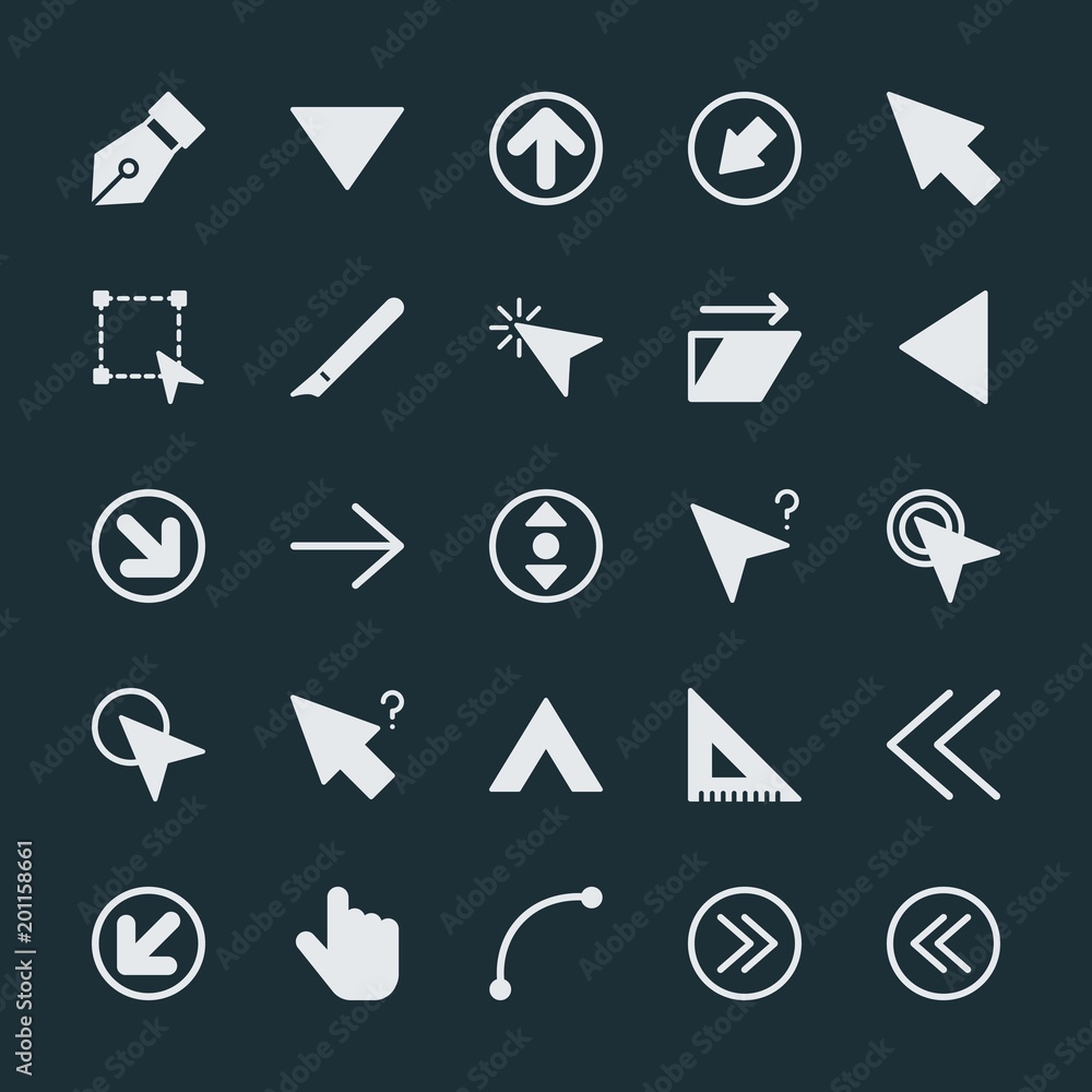 Poster modern simple set of arrows, cursors, design vector fill icons. ..contains such icons as ink, busine