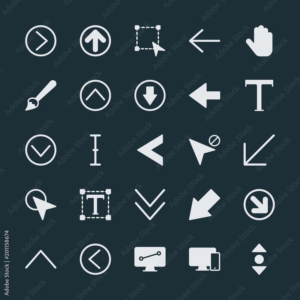 Poster modern simple set of arrows, cursors, design vector fill icons. ..contains such icons as color, righ