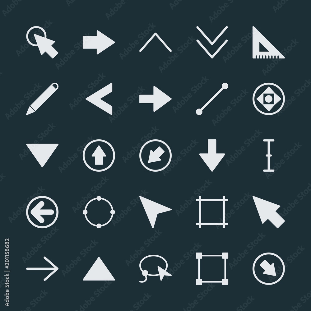 Poster modern simple set of arrows, cursors, design vector fill icons. ..contains such icons as background,