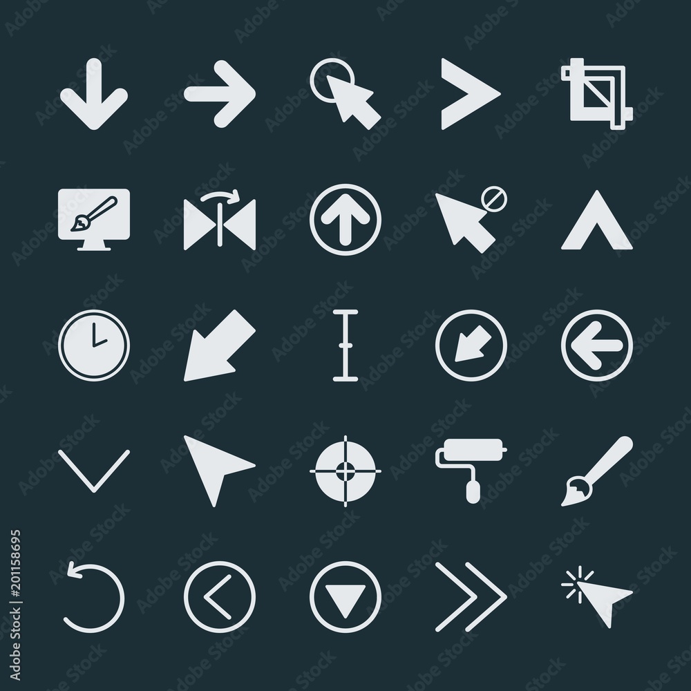 Poster modern simple set of arrows, cursors, design vector fill icons. ..contains such icons as up, web, ci